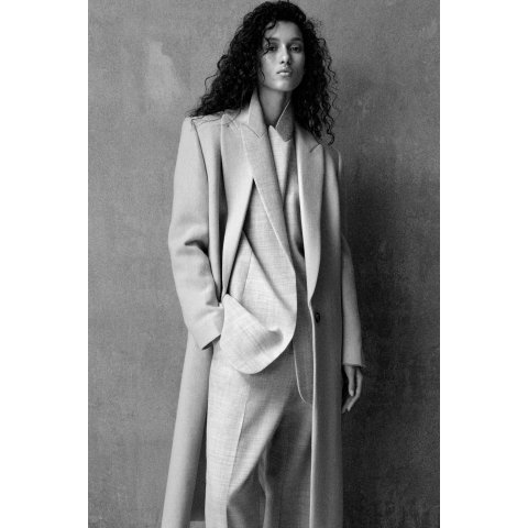 羊毛斜纹长款大衣