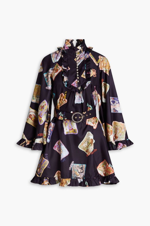 印花真丝短裙连衣裙