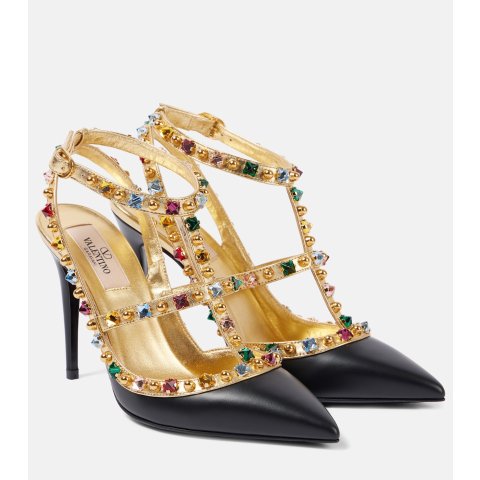 Valentino GaravaniRockstud 绑带高跟鞋 皮革