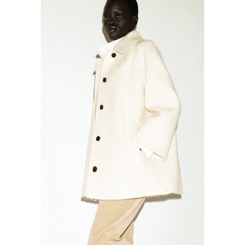 羊毛鱼骨纹立领短外套