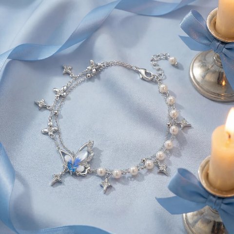珍珠蝴蝶吊坠手链
