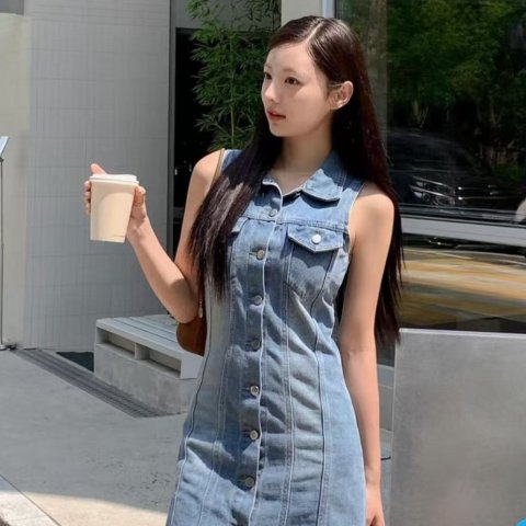 牛仔无袖连衣裙
