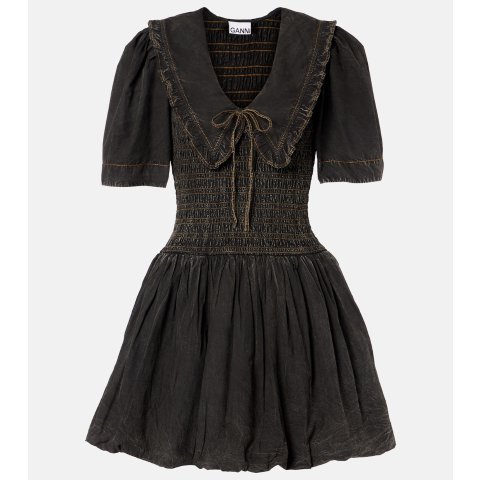 牛仔蝴蝶结迷你连衣裙