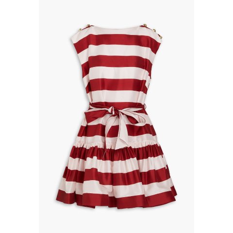 条纹真丝迷你连衣裙