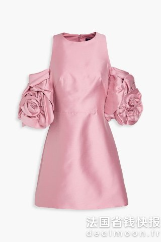 CMP露肩缎面迷你连衣裙 花卉装饰