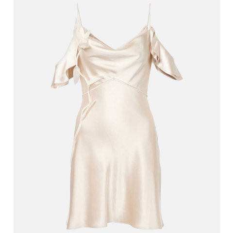 Self-Portrait情人节穿！！立体花饰荷叶边缎面连衣裙