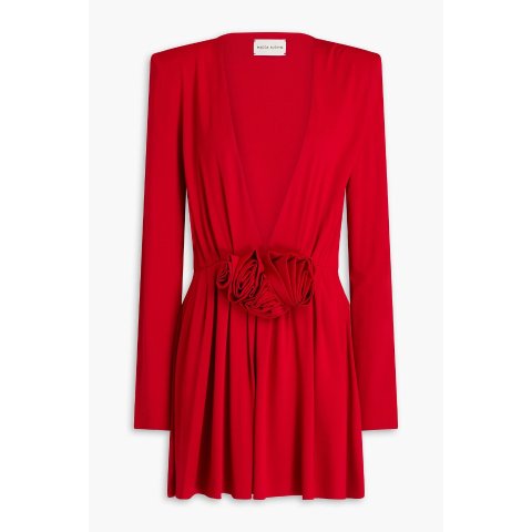 花卉贴花褶裥连衣裙