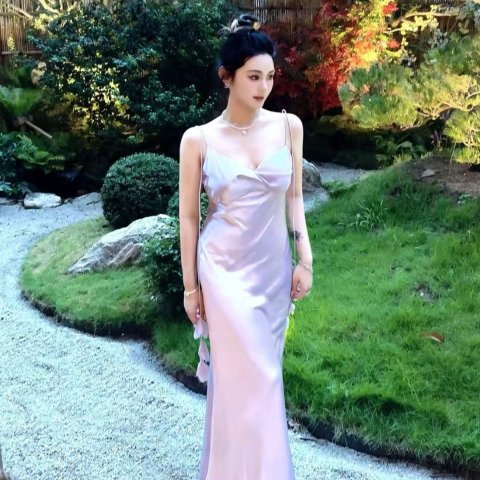 Self-Portrait缎面花饰长裙