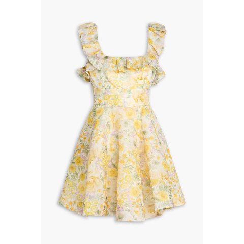 花卉印花亚麻真丝连衣裙