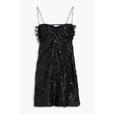 褶皱亮片香堤蕾丝迷你裙