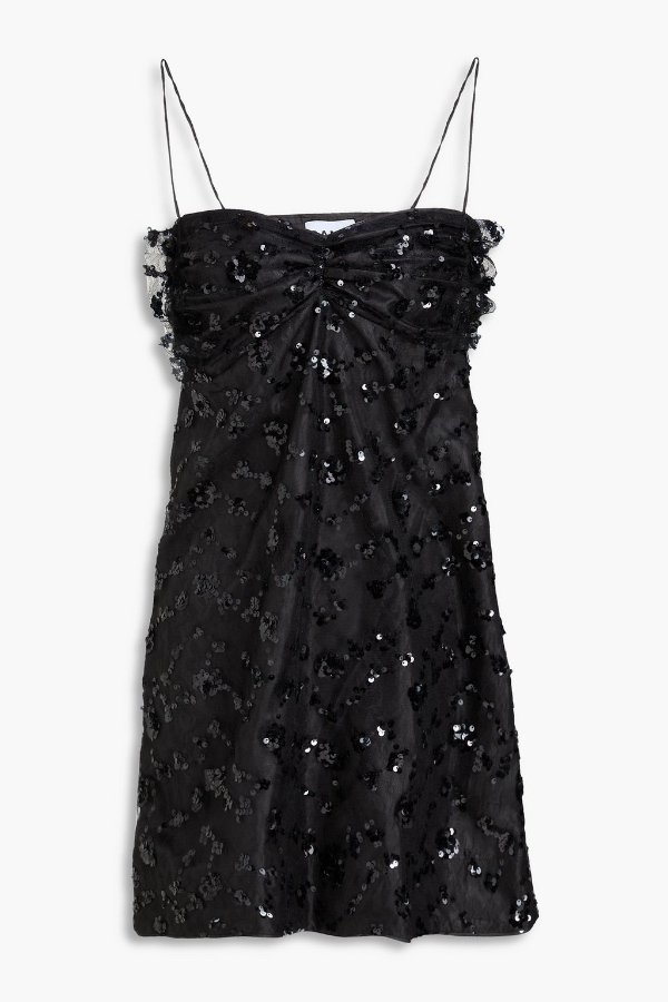 褶皱亮片香堤蕾丝迷你裙