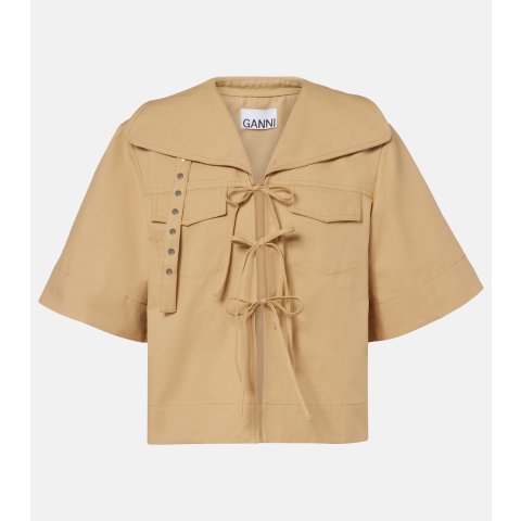 Ganni蝴蝶结棉麻上衣