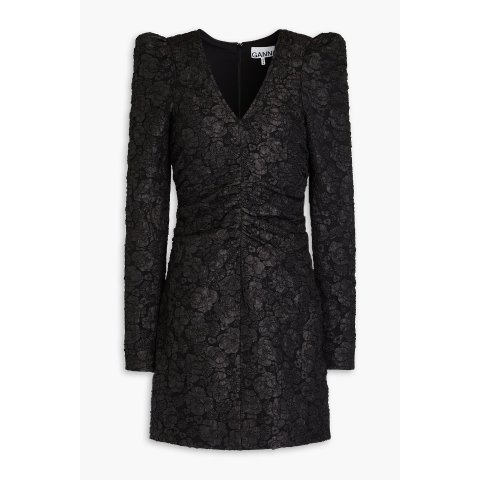 褶皱弹力提花迷你连衣裙