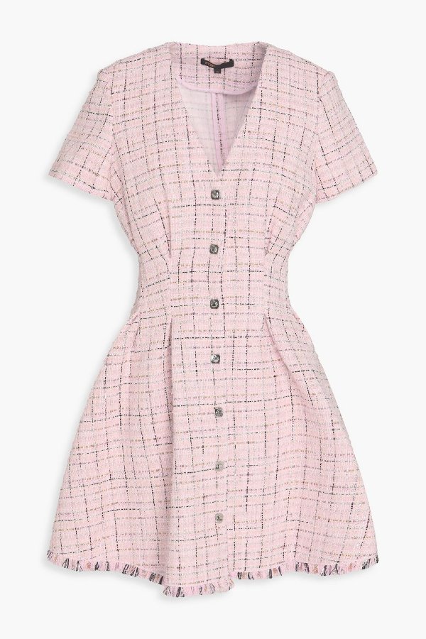 褶裥粗花呢迷你连衣裙