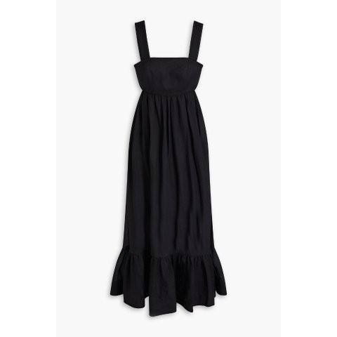 剪花装饰亚麻中长连衣裙