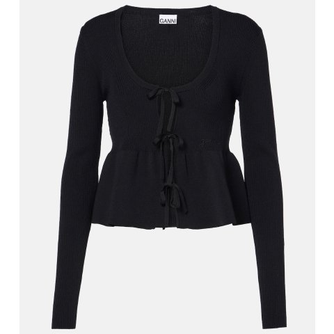 Ganni褶饰罗纹针织上衣