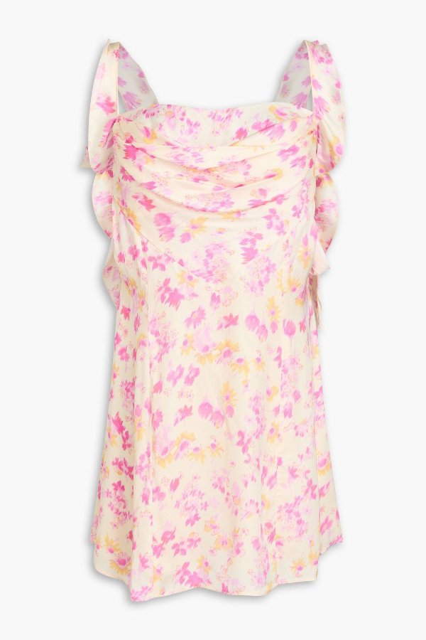 缎面花卉印花迷你连衣裙