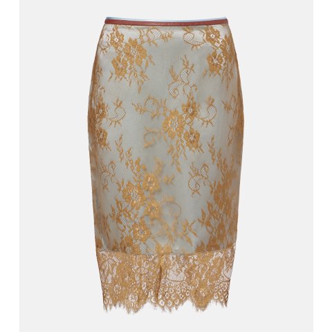 刺绣蕾丝拼皮中长裙