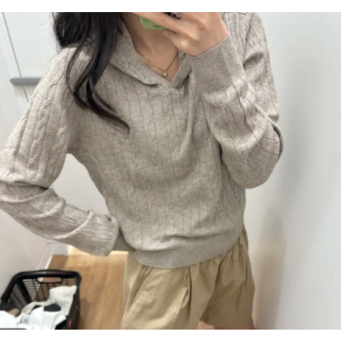 麻花针织连帽衫