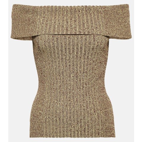 Ganni露肩罗纹针织上衣