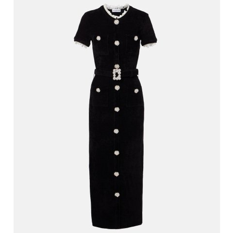 水晶装饰中长连衣裙