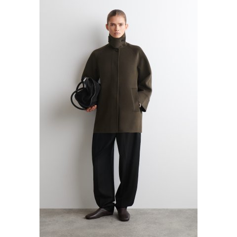 羊毛短款双面呢立领外套