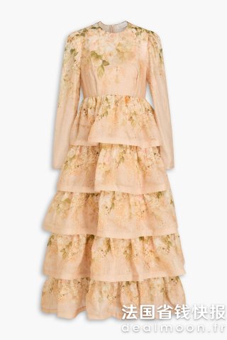 Zimmermann拼接印花中裙 亚麻真丝