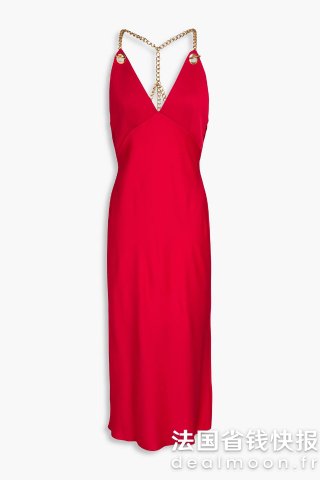 Moschino链饰缎面中长连衣裙