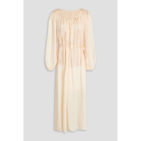 缎面流苏中长连衣裙