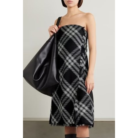 格纹羊毛拼皮无袖短裙