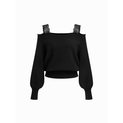 CIDER 蕾丝一字肩针织衫