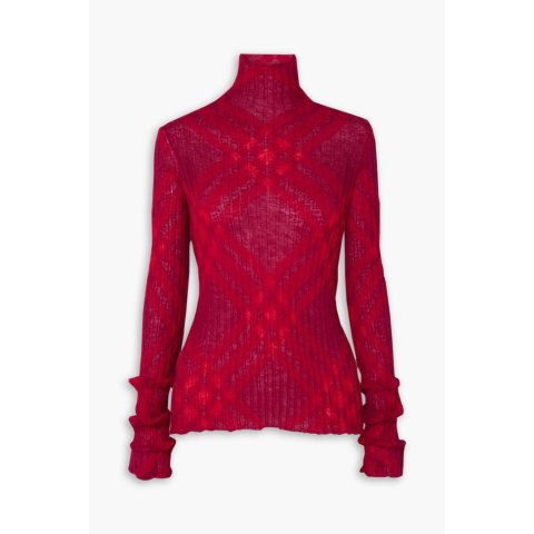 格纹罗纹高领羊毛衫