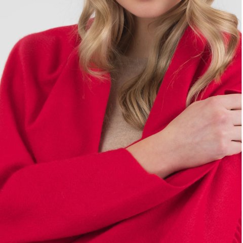 纯色羊绒披肩 - 中国红