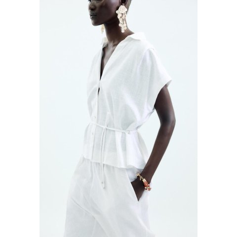 绑带亚麻混纺上衣