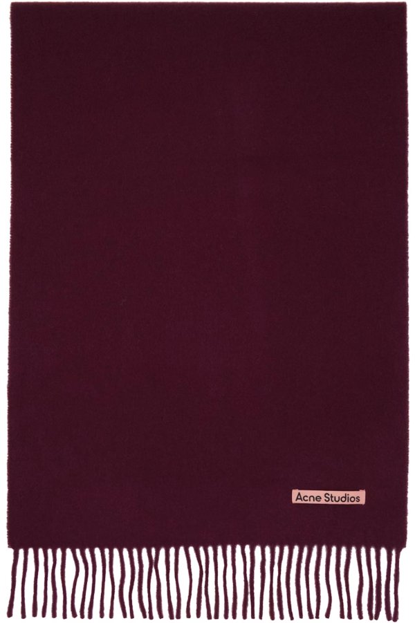 羊毛流苏围巾 酒红色