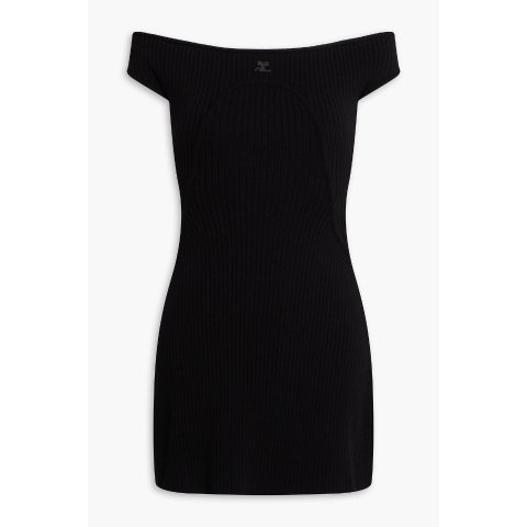 露肩罗纹短裙连衣裙