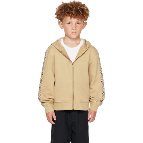 大童米色格纹拉链卫衣