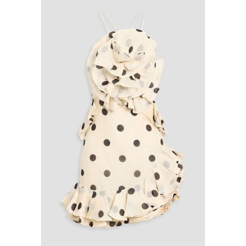 波点真丝亚麻荷叶边短裙