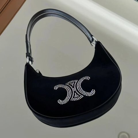 CelineAVA 丝绒单肩包 水钻字母