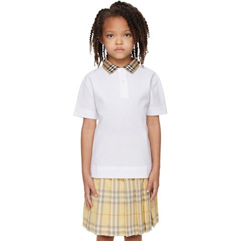 大童白色格纹翻领棉质POLO衫
