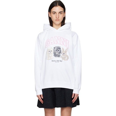 动物印花连帽衫 白色