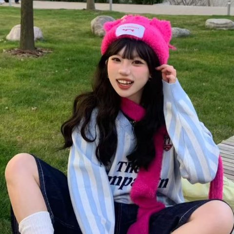 粉色毛绒加厚耳朵针织帽