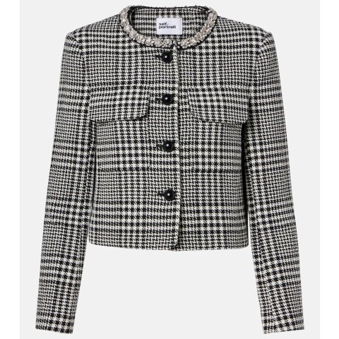 千鸟格装饰短款夹克