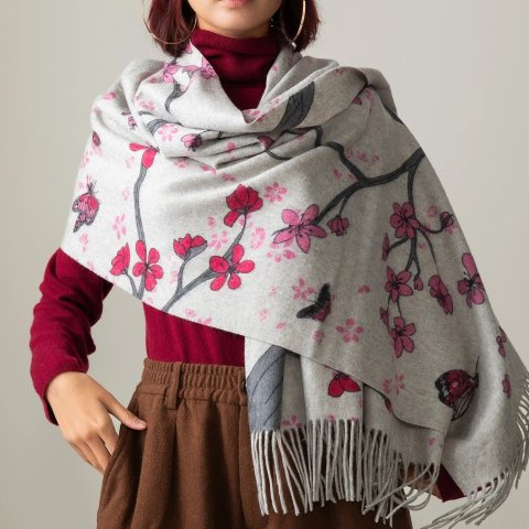 羊绒双面围巾-樱花