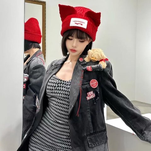 大红加厚毛线帽