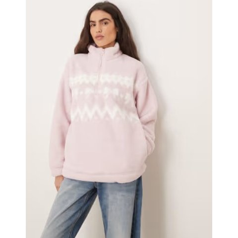 Gilly Hicks 粉色四分拉链毛绒卫衣