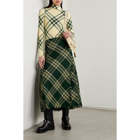 格纹罗纹高领毛衣