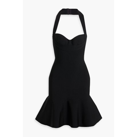 针织露背迷你连衣裙