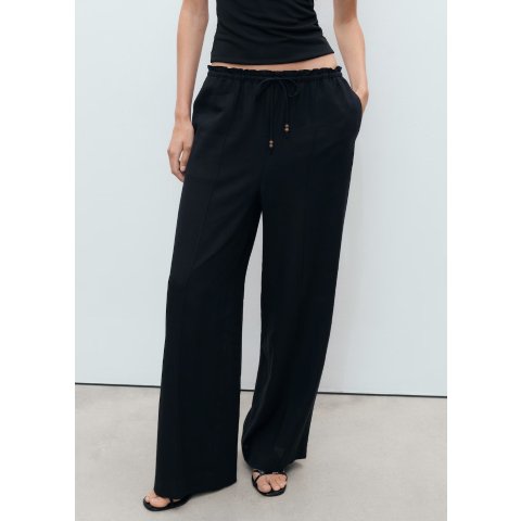 亚麻混纺松紧腰长裤