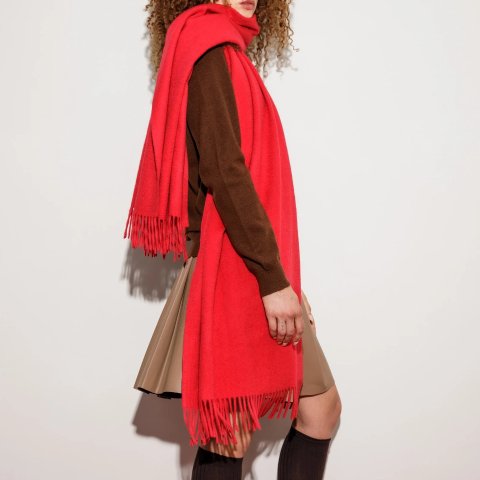 纯羊绒宽围巾 红色